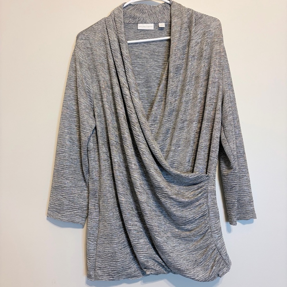New York & Company Gray Drape Blouse